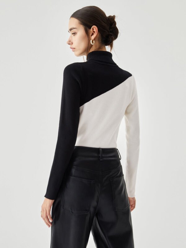 Asymmetric Patchwork Long Sleeve Modern Mock Neck Knit Top - Image 16