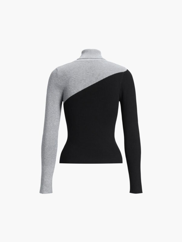 Asymmetric Patchwork Long Sleeve Modern Mock Neck Knit Top - Image 12