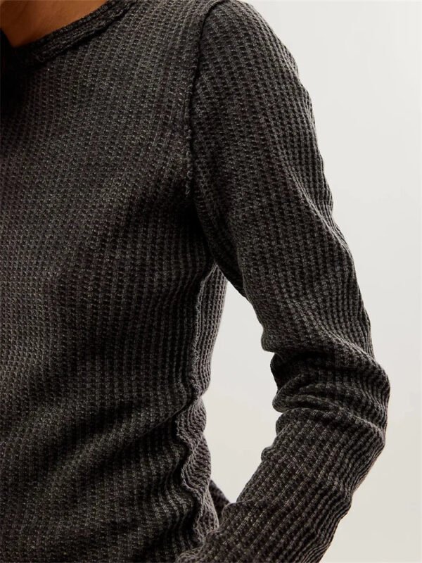 Solid Color Slim Fit Ruched Long Sleeve Basic T-Shirts - Image 7