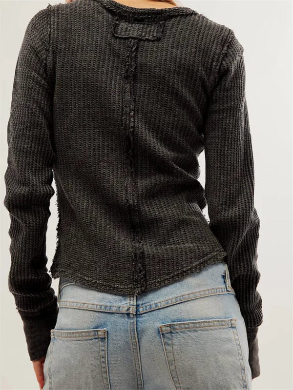 Solid Color Slim Fit Ruched Long Sleeve Basic T-Shirts - Image 3