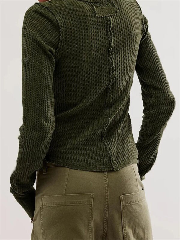 Solid Color Slim Fit Ruched Long Sleeve Basic T-Shirts - Image 2