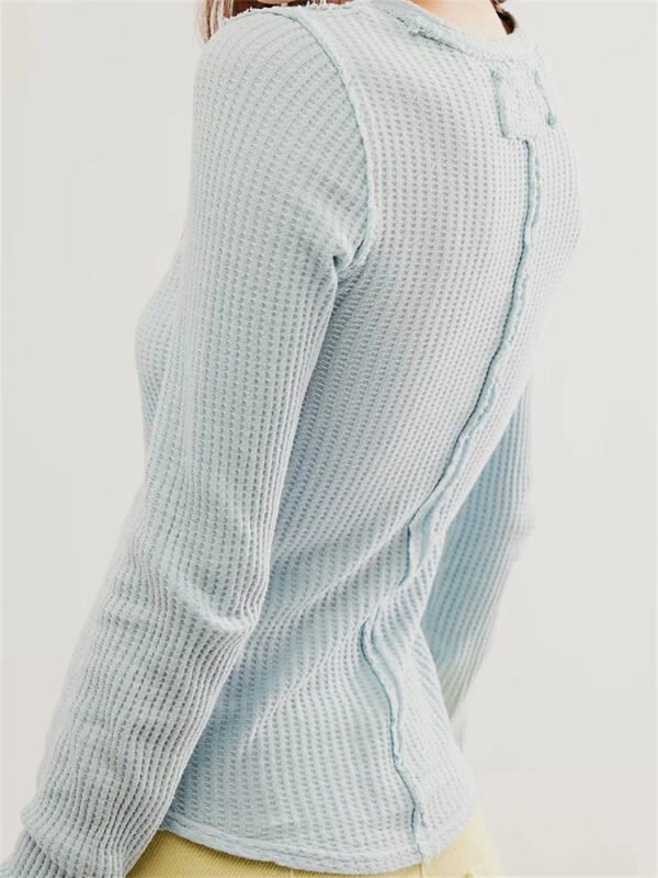 Solid Color Slim Fit Ruched Long Sleeve Basic T-Shirts - Image 5