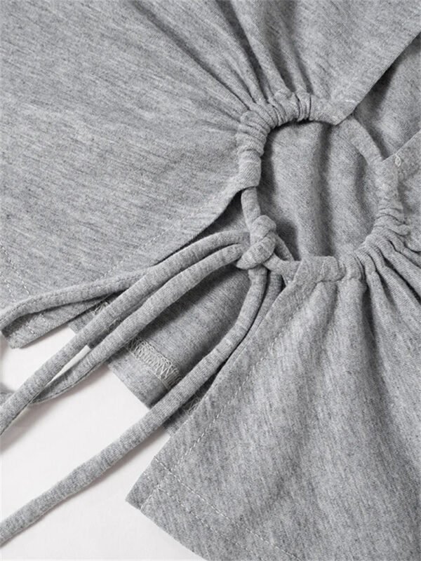 Solid Round Neck Spring Fall Backless Long Sleeve Drawstring T-Shirts - Image 6
