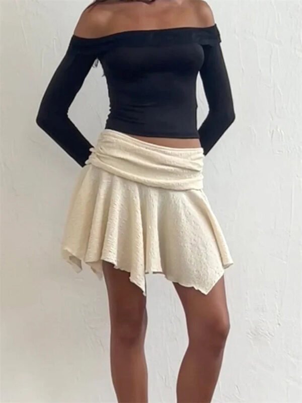 Off Shoulder Cropped Lace Patchwork Long Sleeve Slash Neck T-Shirts - Image 4