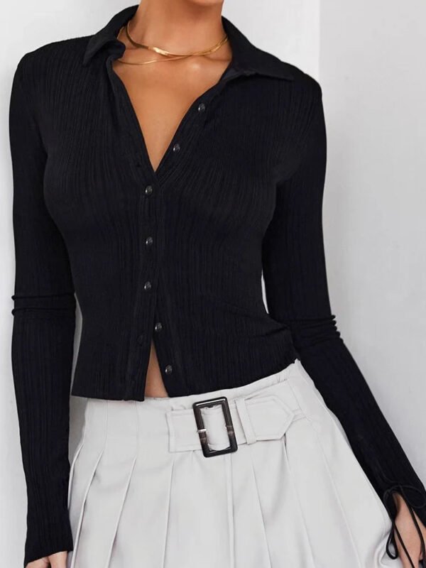 Long Sleeve Casual Turn-Down Collar Button-Down T-Shirts - Image 3