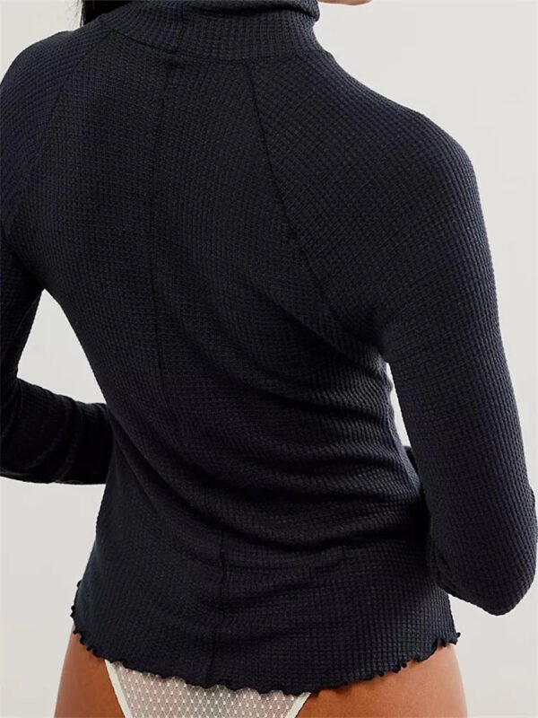 Slim Fit Solid Color Long Sleeve High Neck Casual T-Shirts - Image 2