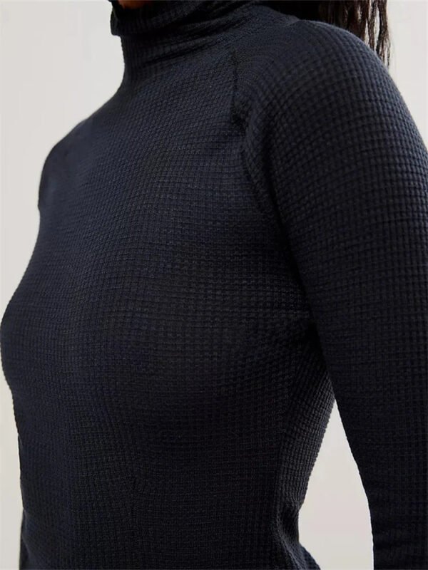 Slim Fit Solid Color Long Sleeve High Neck Casual T-Shirts - Image 3