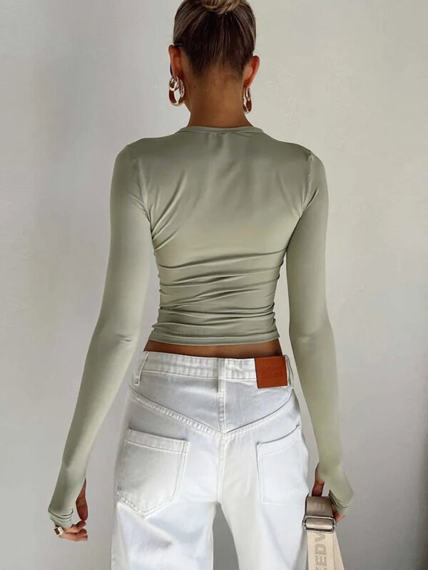 Fashion Crew Neck Slim Fit Long Sleeve Knit Top with Thumb Holes - Image 2