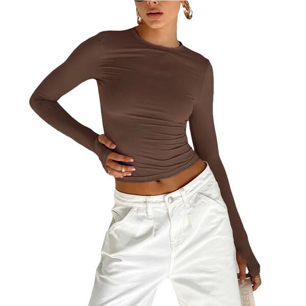 Fashion Crew Neck Slim Fit Long Sleeve Knit Top with Thumb Holes - Image 7