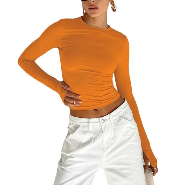 Fashion Crew Neck Slim Fit Long Sleeve Knit Top with Thumb Holes - Image 8