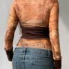 Retro Patchwork Mesh See-Through Slim Square Collar Long Sleeve Knit Top - Image 2