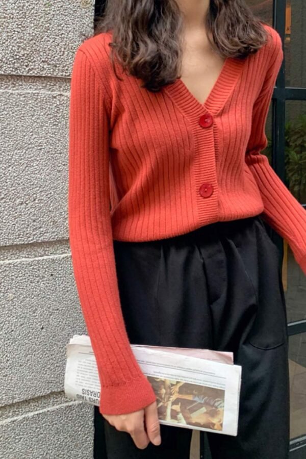 Cardigan Button with Ribbed V-neckline - Image 11
