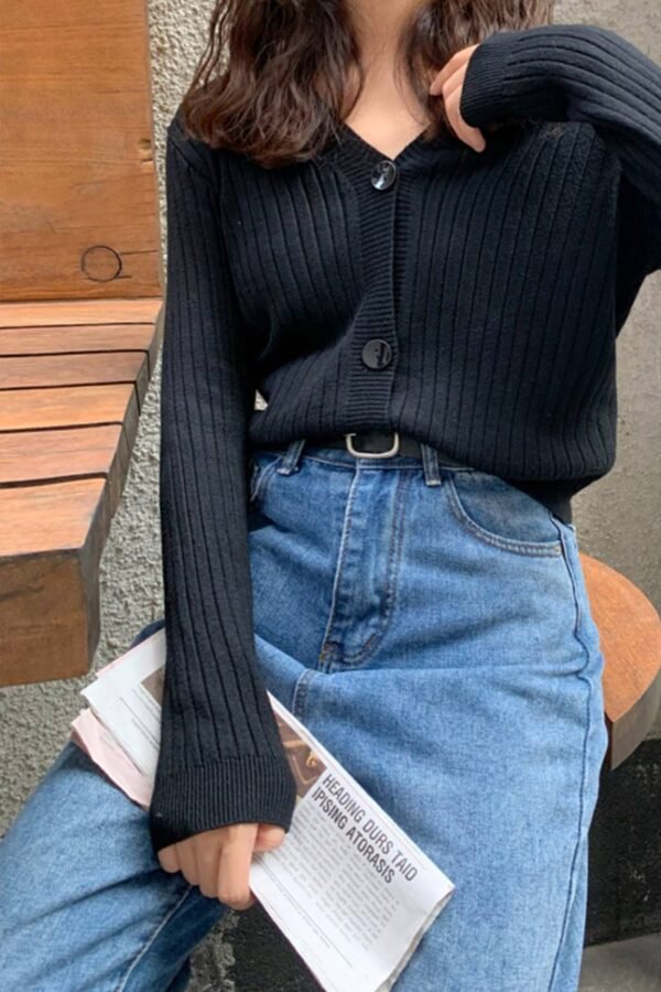 Cardigan Button with Ribbed V-neckline - Image 6