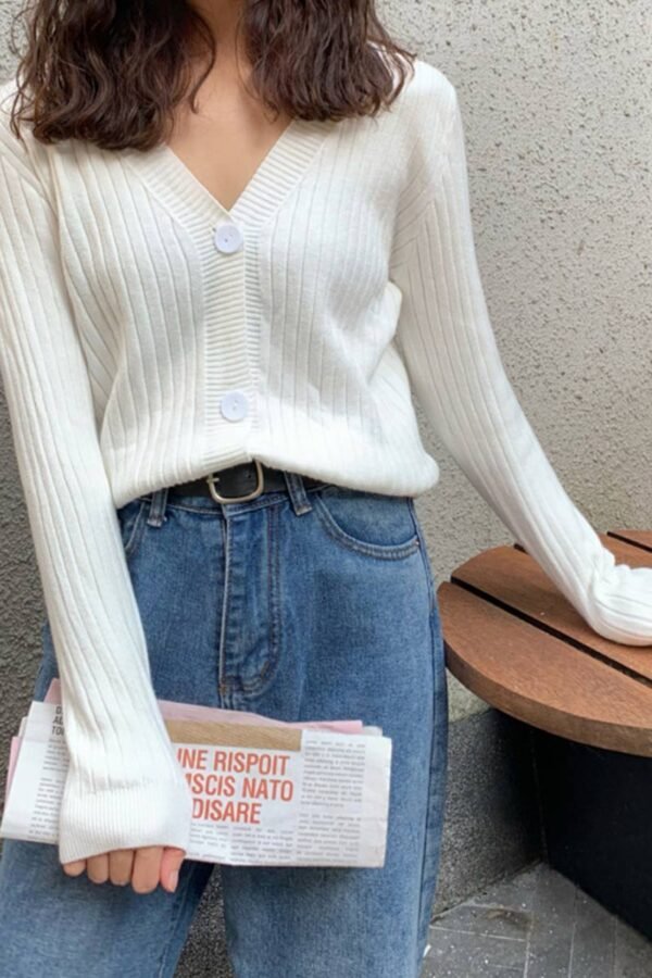 Cardigan Button with Ribbed V-neckline - Image 3