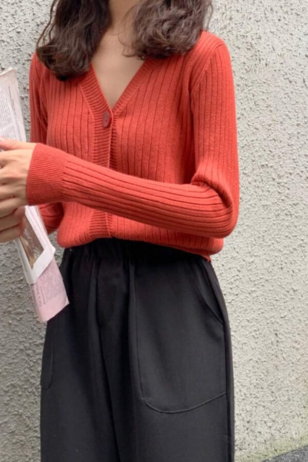 Cardigan Button with Ribbed V-neckline - Image 12