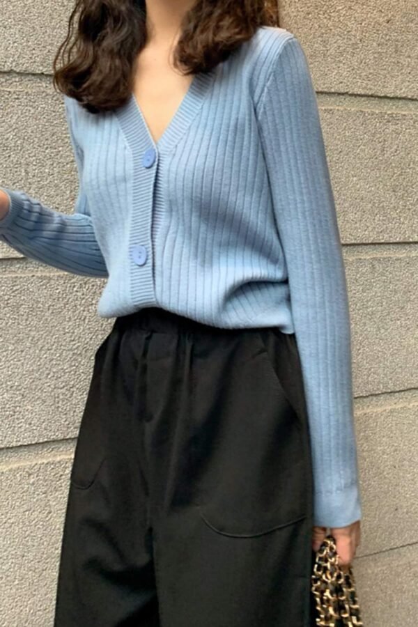 Cardigan Button with Ribbed V-neckline - Image 10