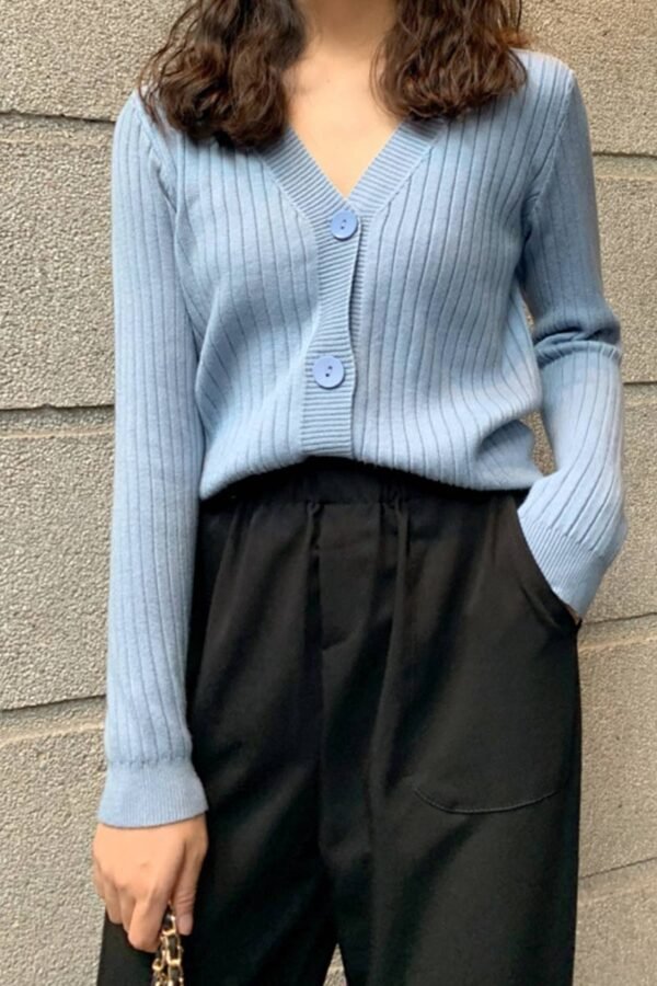 Cardigan Button with Ribbed V-neckline - Image 7