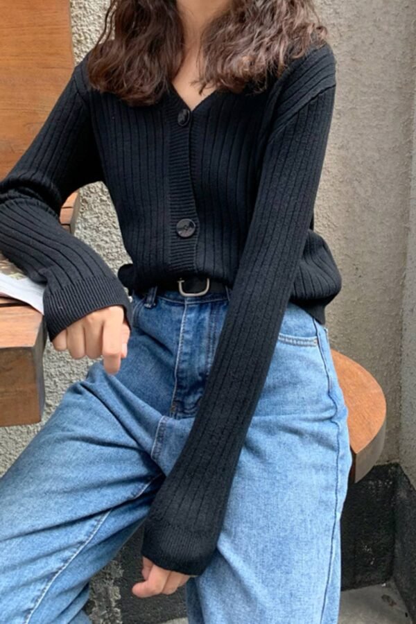 Cardigan Button with Ribbed V-neckline - Image 4