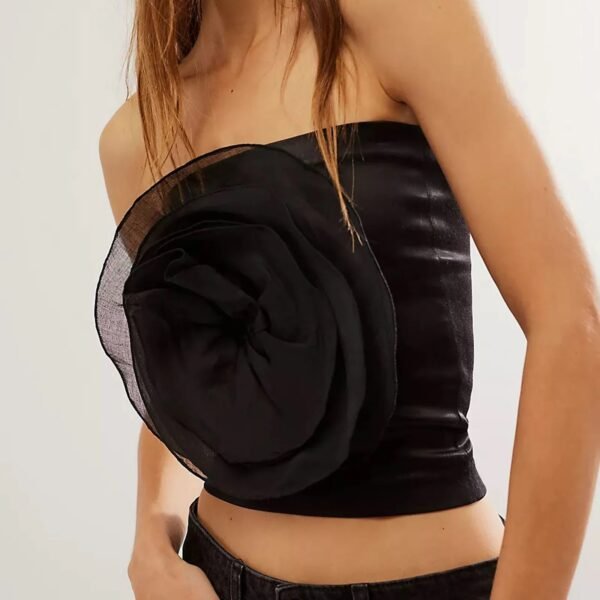 3D Flower Strapless Mesh Bandeau Crop Top Summer Streetwear - Image 3