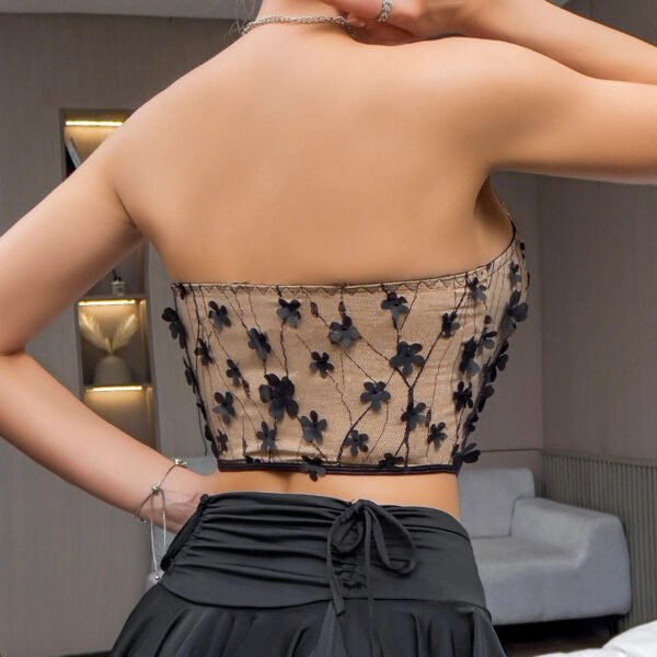 3D Floral Vintage Fishbone Corset Slim Crop Top - Image 2