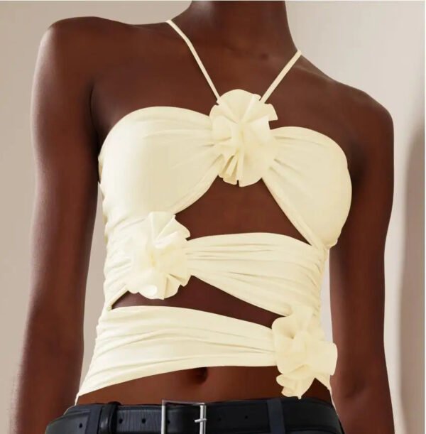 3D Floral Strap Halter Bodycon Crop Top - Image 6