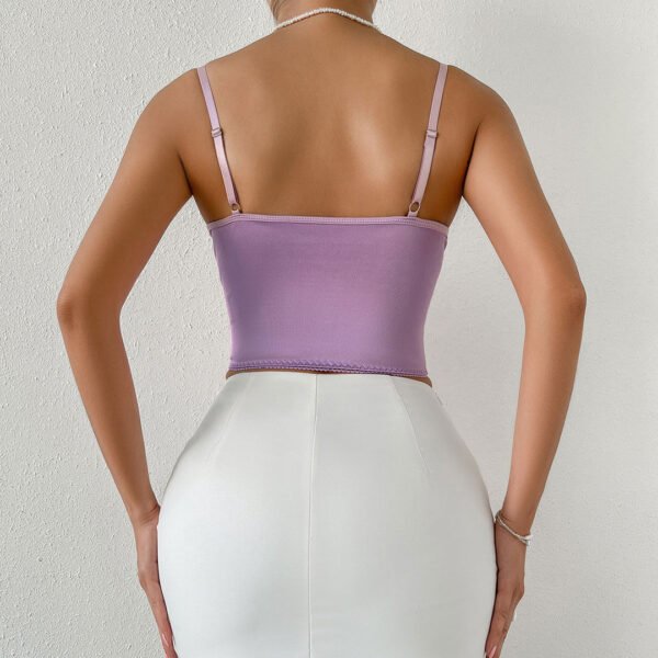 Butterfly Applique Hook and Eye Classic Silky Satin Corset Top - Champagne - Image 3
